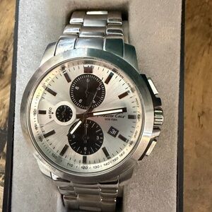 Kenneth Cole Silver Chronograph Watch with Black Accents